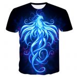 3D Blue Phoenix Round Neck T-Shirt_3