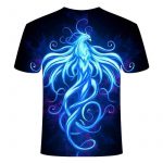 3D Blue Phoenix Round Neck T-Shirt_4