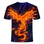3D Fire Phoenix Round Neck T-Shirt_1